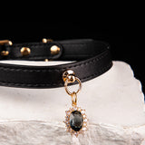 Gilded Obsidian - Jeweled Black Leather BDSM Collar