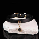 Gilded Obsidian - Jeweled Black Leather BDSM Collar