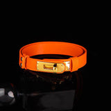 Sovereign Bond - Luxury Pebbled Leather BDSM Collar with Gold Turn-Lock