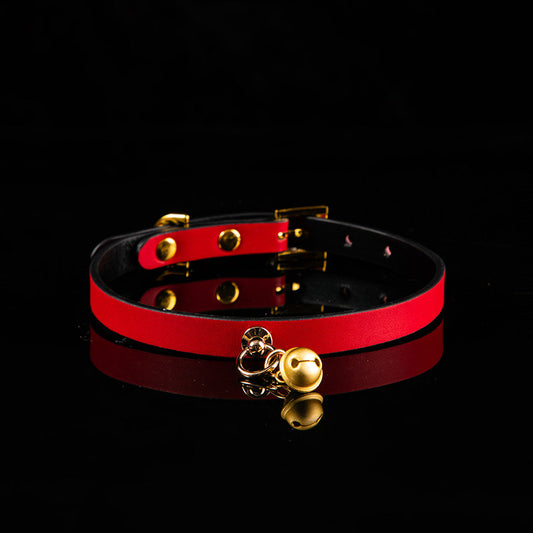 Scarlet Serenade - Handcrafted Red Leather Bell Collar