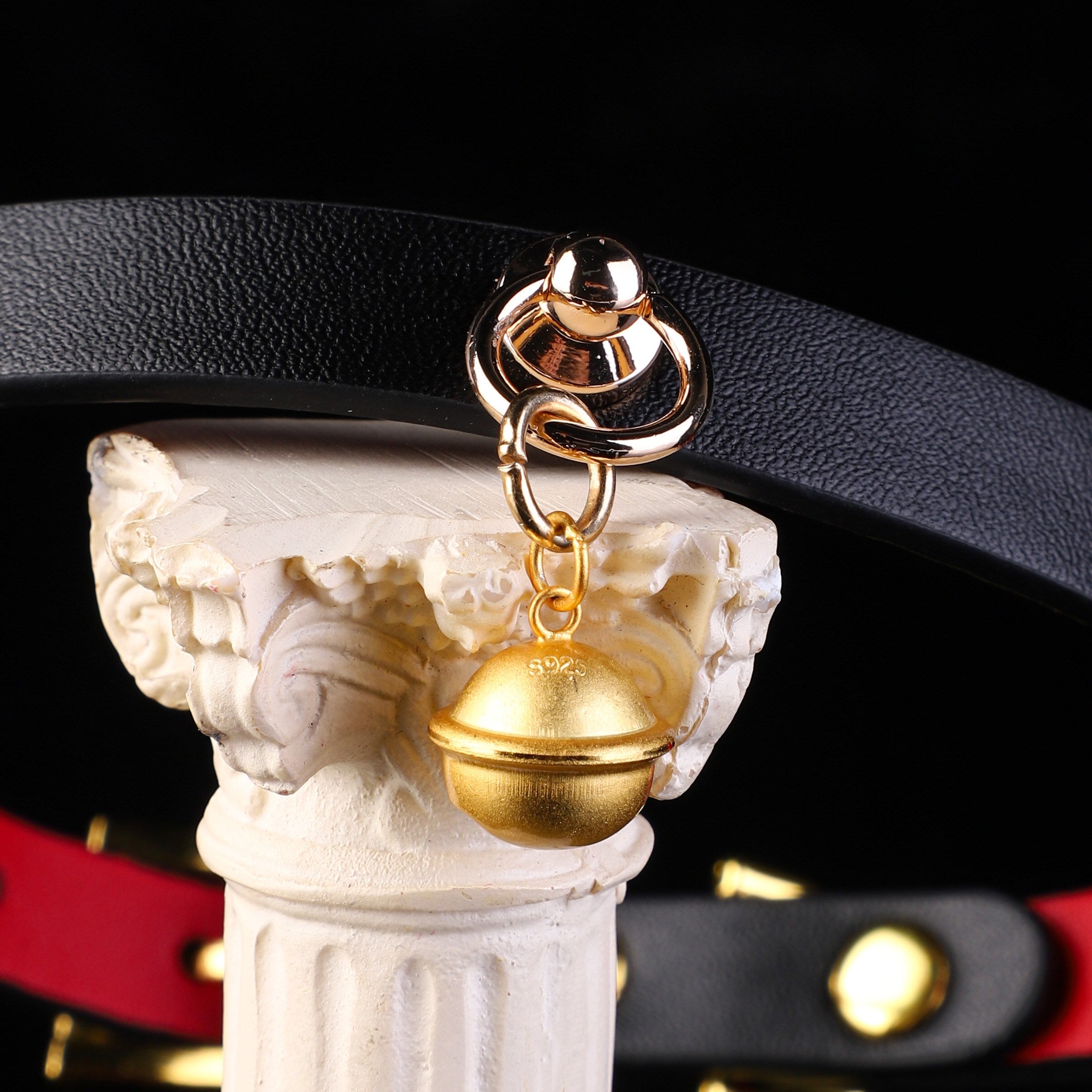 Scarlet Serenade - Handcrafted Red Leather Bell Collar