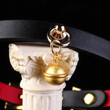 Scarlet Serenade - Handcrafted Red Leather Bell Collar