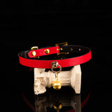 Scarlet Serenade - Handcrafted Red Leather Bell Collar