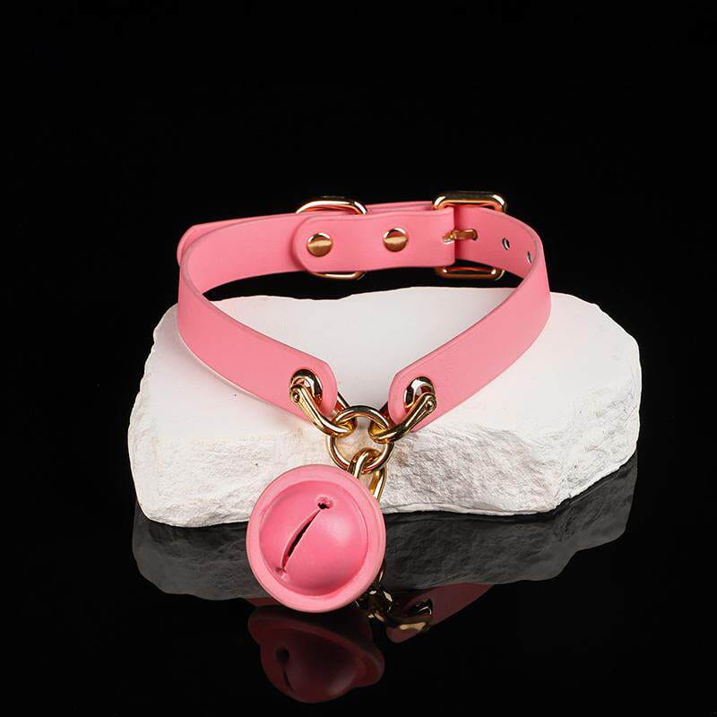 Velvet Echoes - Gilded Bell Leather Pet Play Collar