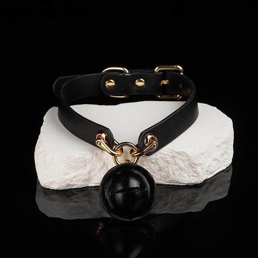 Velvet Echoes - Gilded Bell Leather Pet Play Collar