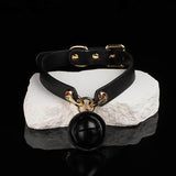 Velvet Echoes - Gilded Bell Leather Pet Play Collar