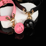 Velvet Echoes - Gilded Bell Leather Pet Play Collar