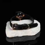 Velvet Echoes - Gilded Bell Leather Pet Play Collar