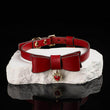 Scarlet Devotion - Red Leather Bow BDSM Collar with Heart Jewel