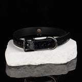 Midnight Serpent - Iridescent Obsidian O-Ring Leather Collar