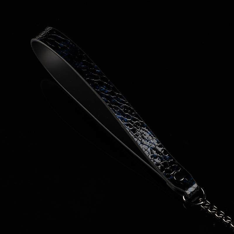 Midnight Serpent - Iridescent Obsidian O-Ring Leather Collar