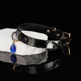 Celestial Tear - Marble Textured Leather Collar with Cobalt Gemstone