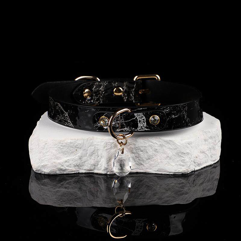 Celestial Tear - Marble Textured Leather Collar with Cobalt Gemstone