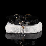 Celestial Tear - Marble Textured Leather Collar with Cobalt Gemstone