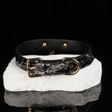 Celestial Tear - Marble Textured Leather Collar with Cobalt Gemstone