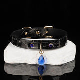 Celestial Tear - Marble Textured Leather Collar with Cobalt Gemstone