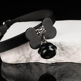 Shadow Play - Matte Black Leather Bell & Bow Cute Collar