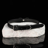 Shadow Play - Matte Black Leather Bell & Bow Cute Collar