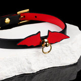 Scarlet Nocturne - Bat Winged Crimson Leather Collar