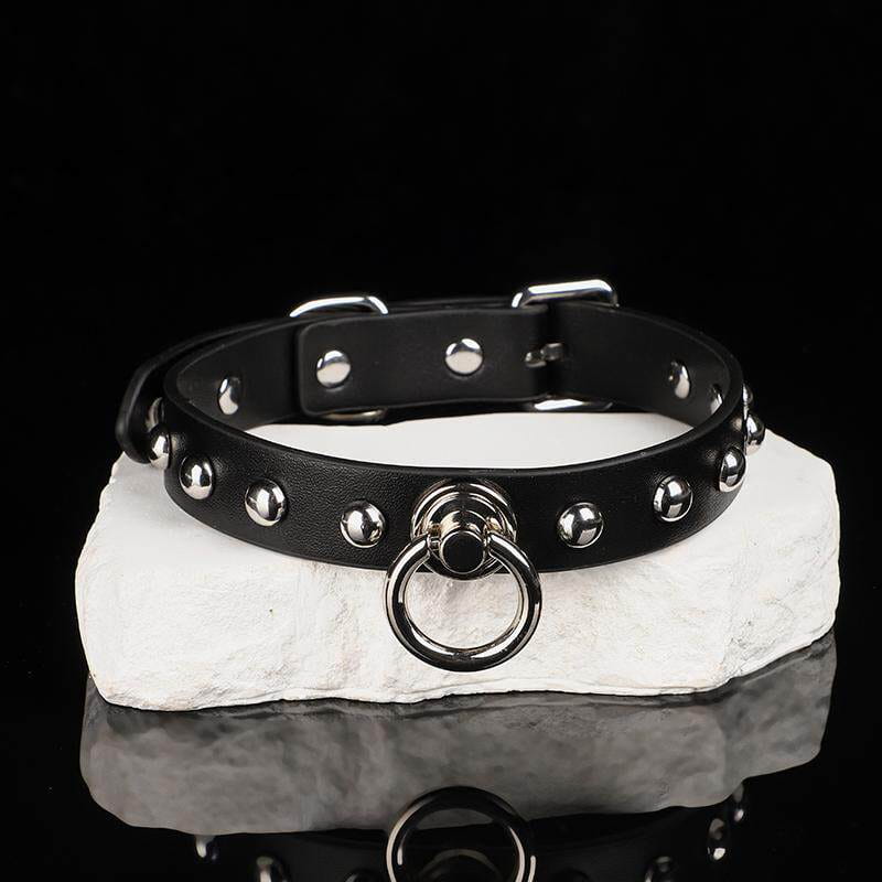 Sentinel's Vow - Studded Matte Black Leather O-Ring Collar