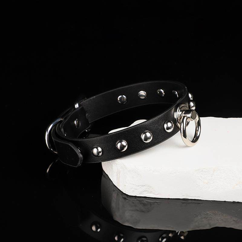 Sentinel's Vow - Studded Matte Black Leather O-Ring Collar