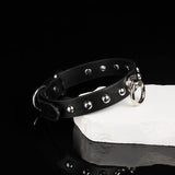 Sentinel's Vow - Studded Matte Black Leather O-Ring Collar