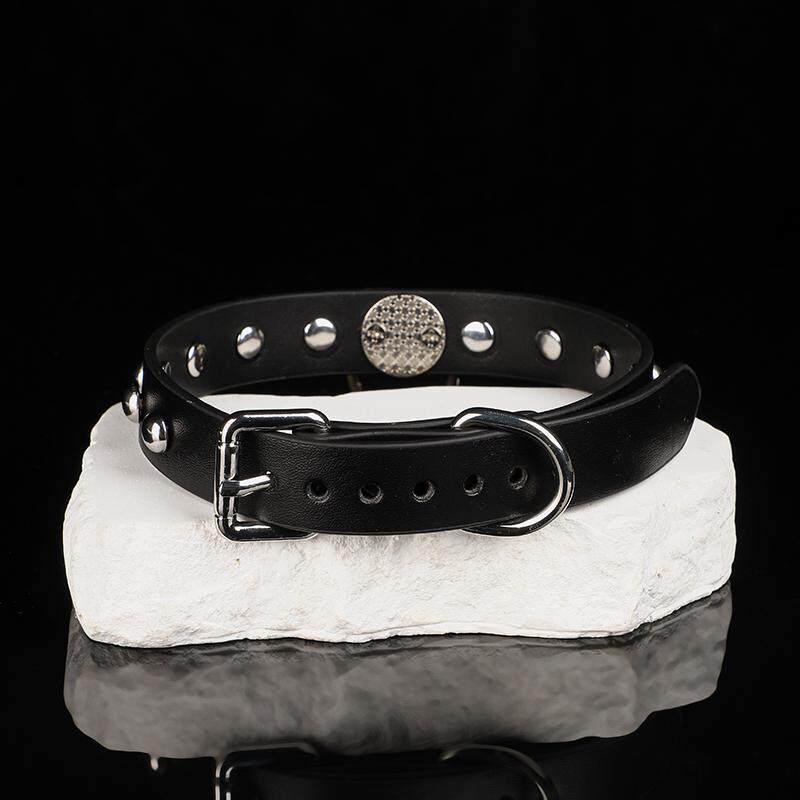 Sentinel's Vow - Studded Matte Black Leather O-Ring Collar