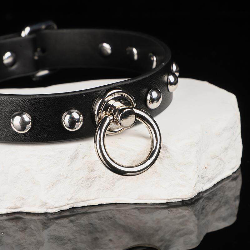 Sentinel's Vow - Studded Matte Black Leather O-Ring Collar