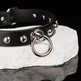 Sentinel's Vow - Studded Matte Black Leather O-Ring Collar