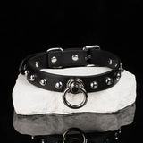 Sentinel's Vow - Studded Matte Black Leather O-Ring Collar