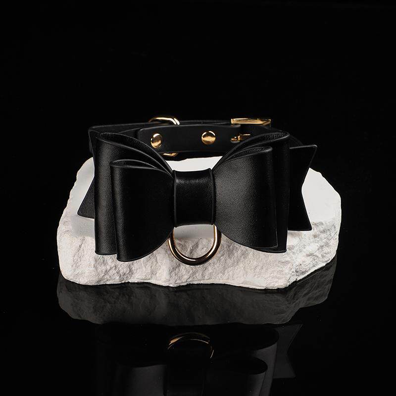 Midnight Gift - Oversized Bow Black Leather Collar