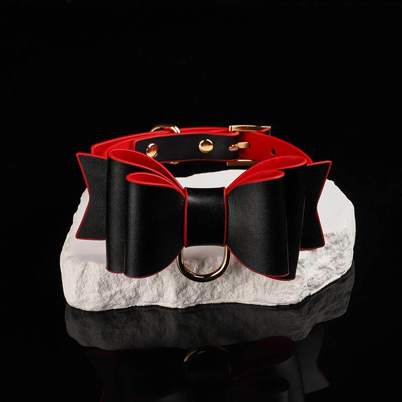 Midnight Gift - Oversized Bow Black Leather Collar