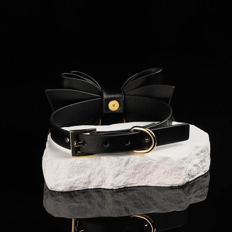 Midnight Gift - Oversized Bow Black Leather Collar