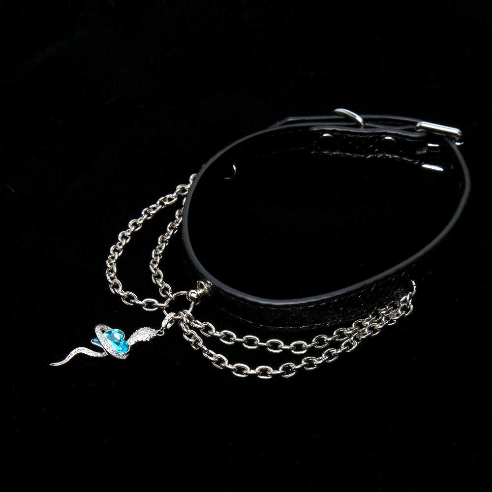 Azure Serpent's Enigma - Silver Draped Leather Collar
