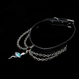 Azure Serpent's Enigma - Silver Draped Leather Collar