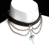 Azure Serpent's Enigma - Silver Draped Leather Collar