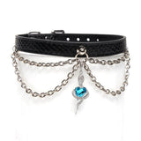 Azure Serpent's Enigma - Silver Draped Leather Collar