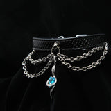 Azure Serpent's Enigma - Silver Draped Leather Collar