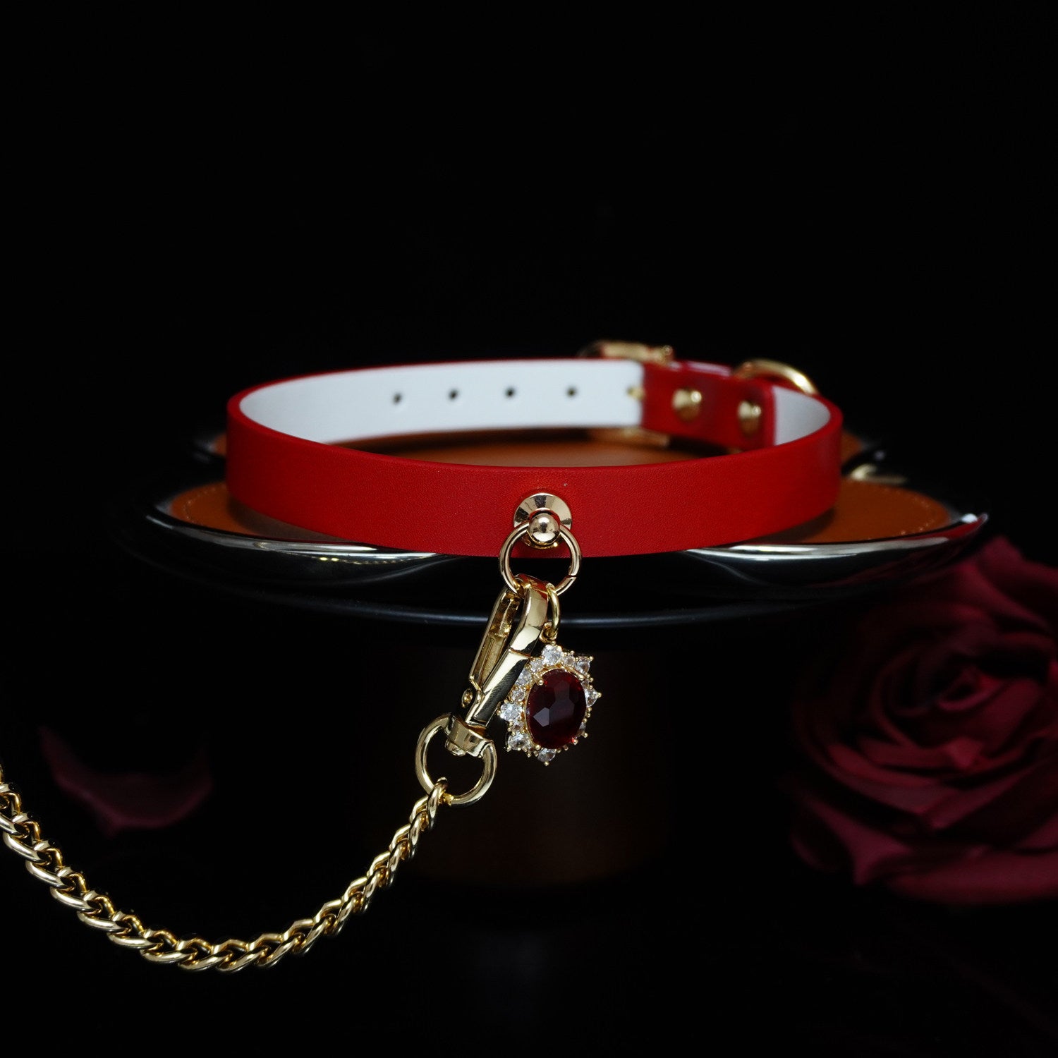 Crimson Legacy - Vintage Ruby Pendant Red Leather Collar