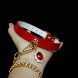 Crimson Legacy - Vintage Ruby Pendant Red Leather Collar
