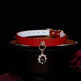 Crimson Legacy - Vintage Ruby Pendant Red Leather Collar