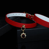 Crimson Legacy - Vintage Ruby Pendant Red Leather Collar