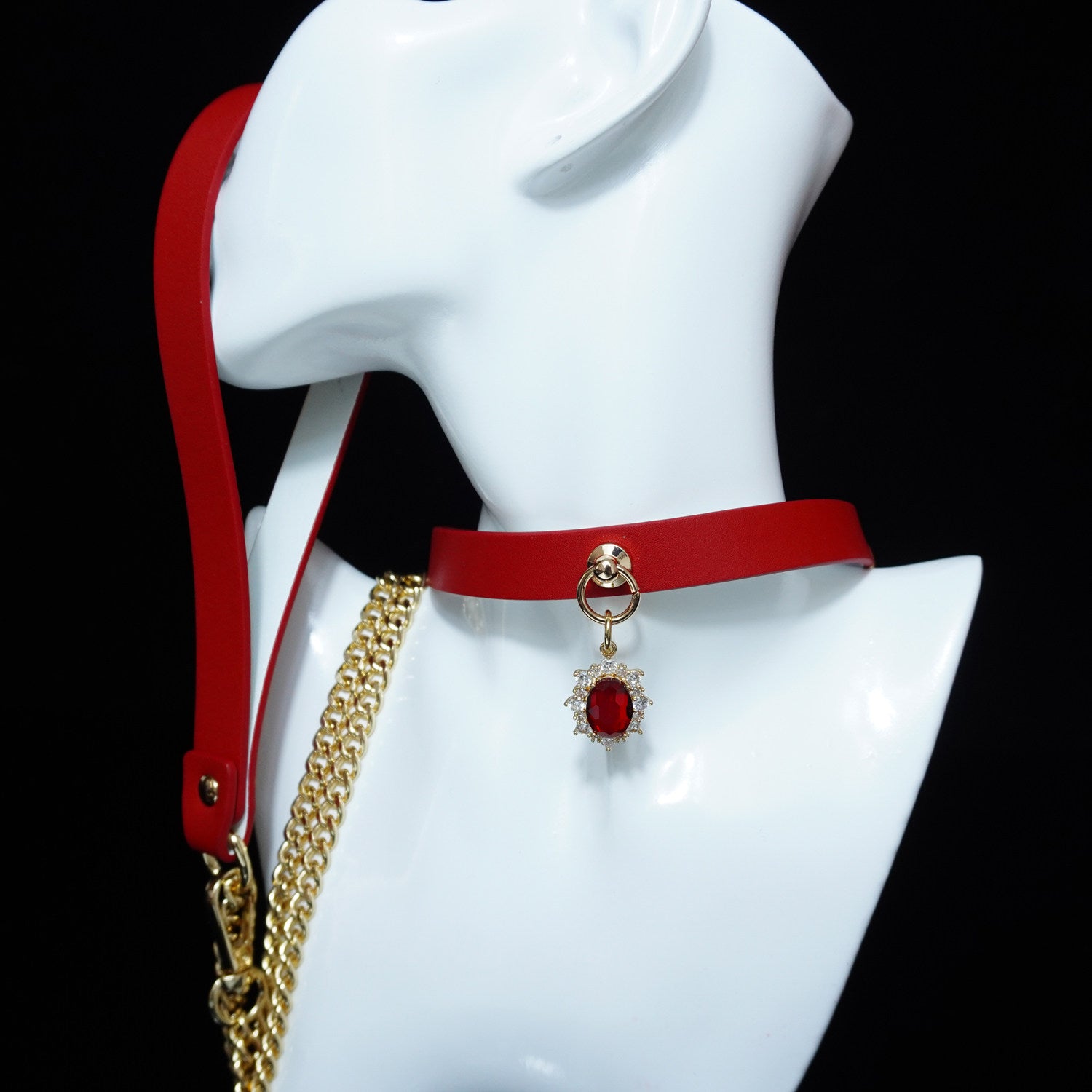 Crimson Legacy - Vintage Ruby Pendant Red Leather Collar