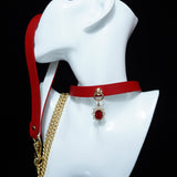 Crimson Legacy - Vintage Ruby Pendant Red Leather Collar