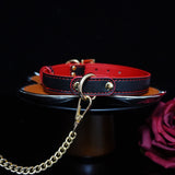 Sanguine Shadows - Contrast Stitched Leather Collar and Chain Leash