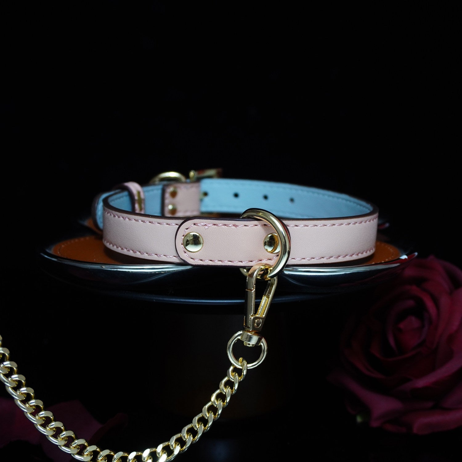 Sanguine Shadows - Contrast Stitched Leather Collar and Chain Leash