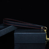 Midnight Chime - Red-Stitched Leather Bell Collar with Draped Chains