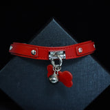 Scarlet Obedience - Crimson Leather Pet Play Collar and Silver Chain Leash
