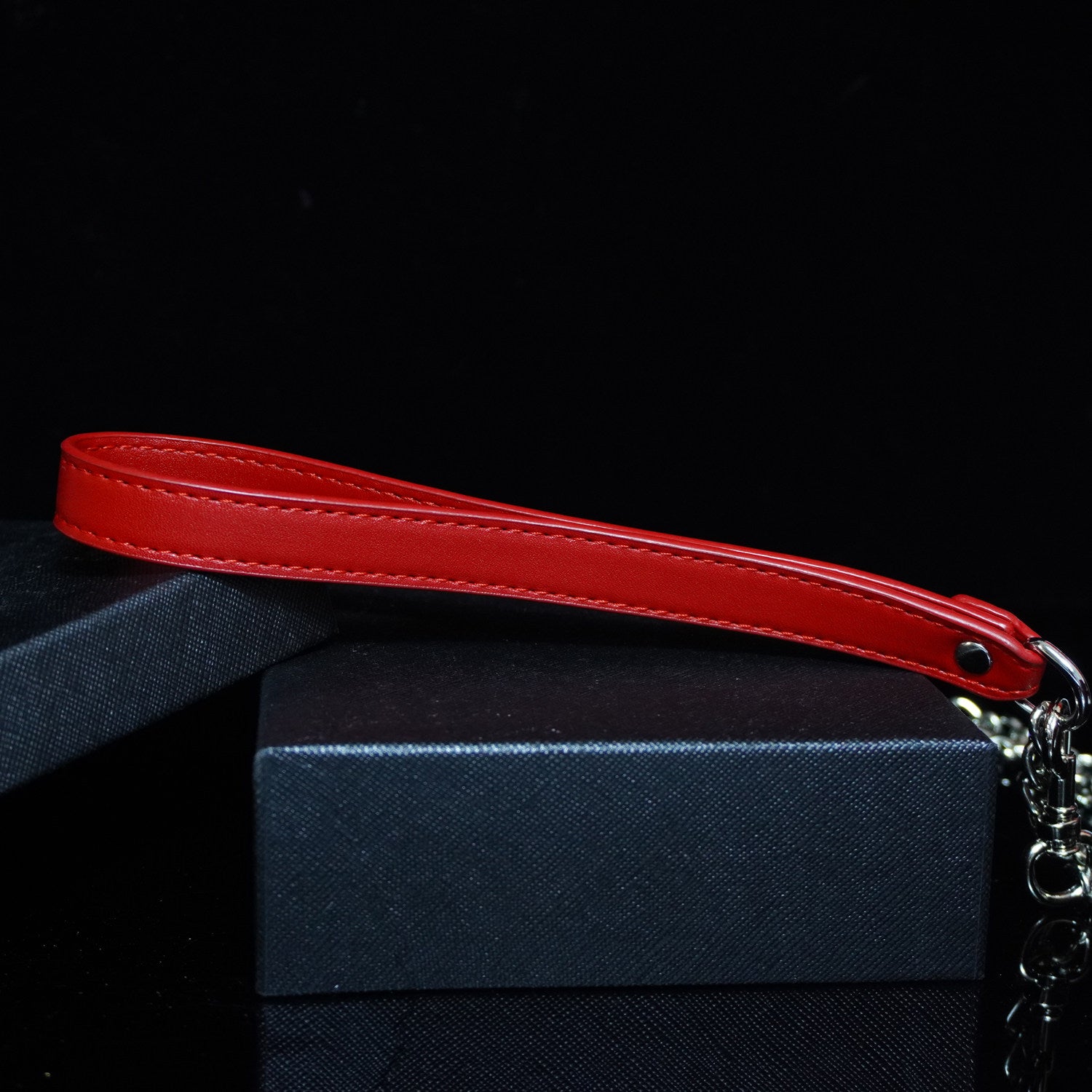 Scarlet Obedience - Crimson Leather Pet Play Collar and Silver Chain Leash