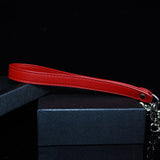 Scarlet Obedience - Crimson Leather Pet Play Collar and Silver Chain Leash